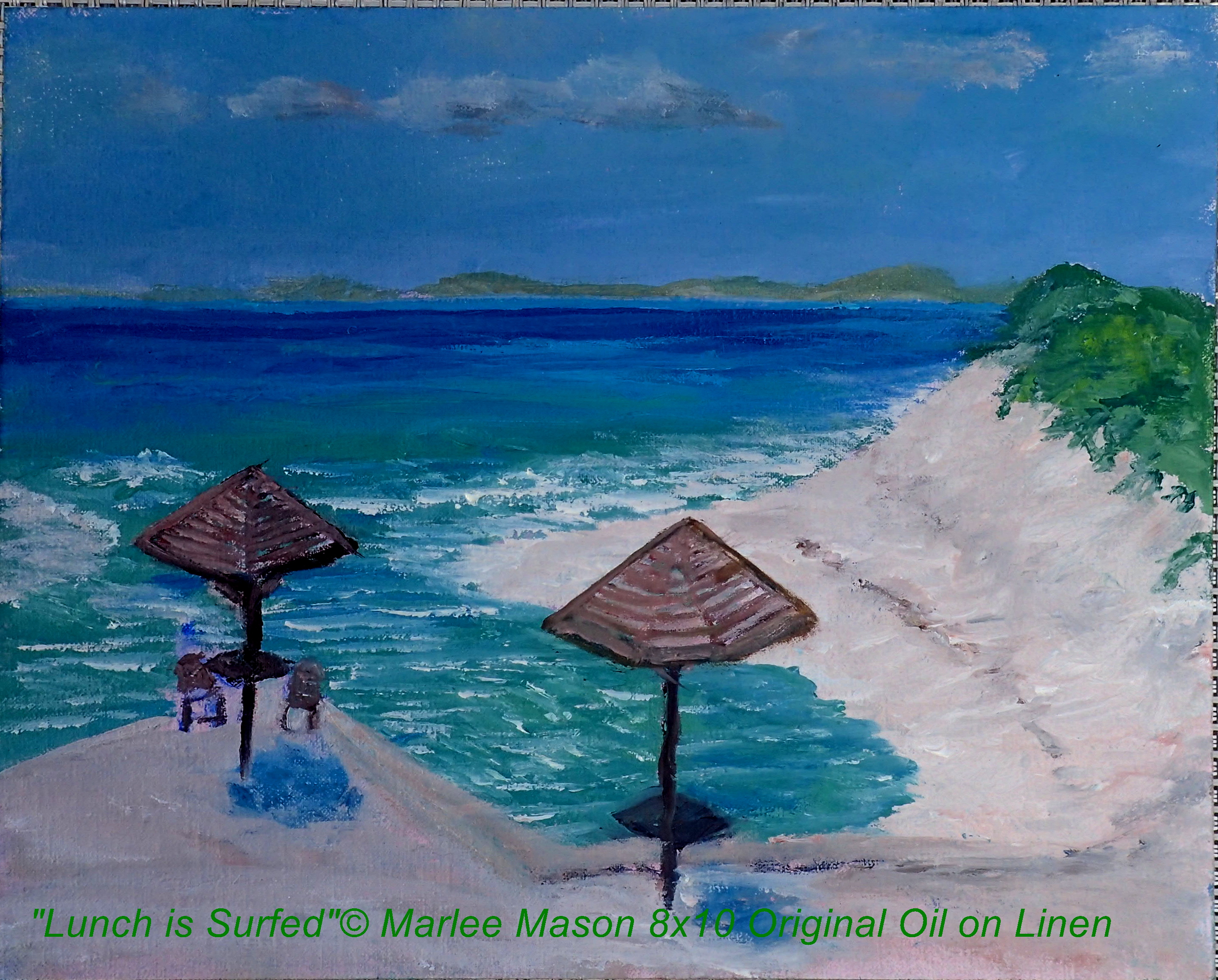 Original Oil Painting on Linen  Marlee Mason painted en plein air at Abaco Inn on South Elbow Cay in Spring 2021 as the dunes recover from the damaging Hurricane Dorian torment